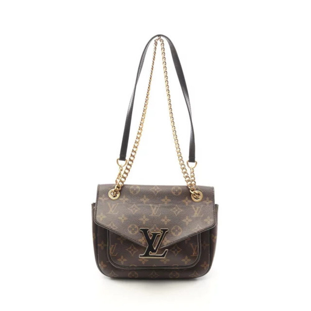 Louis Vuitton Passy Shoulder Bag Canvas Leather Monogram Brown Black